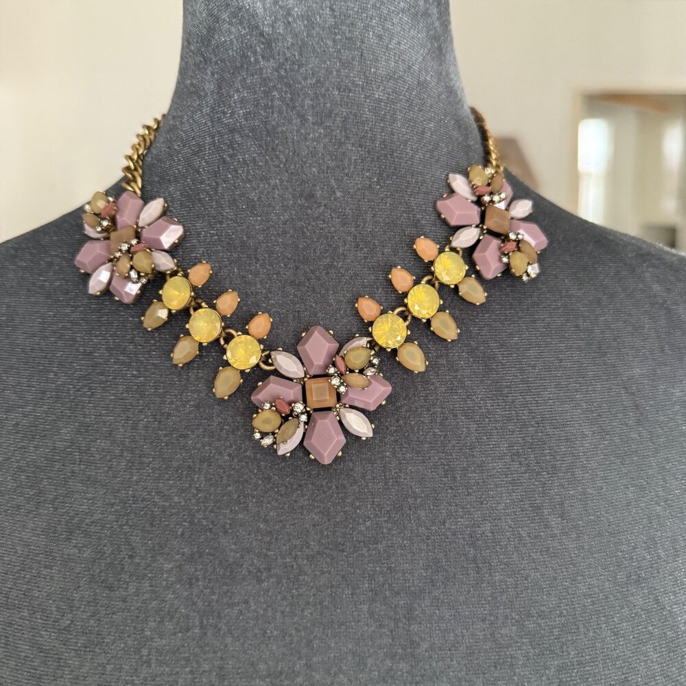 Vintage-Inspired Floral Statement Necklace With Multicolor Gemstones & Gold-Tone